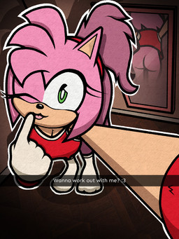 anthro bottomless butt clothed clothing dialogue female footwear hair high-angle_view looking_at_viewer mirror one_eye_closed outline ponytail raised_arm selfie shirt socks solo text tongue tongue_out topwear wink winking_at_viewer realdash sega sonic_the_hedgehog_(series) amy_rose eulipotyphlan hedgehog mammal 2026 3:4 digital_media_(artwork) english_text hi_res