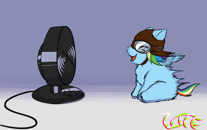 ambiguous_feral ambiguous_gender blue_body blue_fur blue_hooves blue_wings cord excited eyes_closed eyewear fan_(object) feral fur goggles hair hooves multicolored_hair multicolored_tail open_mouth quadruped rainbow_hair rainbow_tail side_view simple_background sitting smile solo tail text wind wings young young_ambiguous young_feral whatthefluff fluffy_pony friendship_is_magic hasbro my_little_pony mythology rainbow_dash_(mlp) equid equine fluffy_pony_(species) mammal mythological_creature mythological_equine pegasus absurd_res artist_name digital_media_(artwork) hi_res shaded