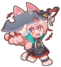 ankle_band anthro biped black_clothing black_dress braided_pigtails buckteeth chibi clothed clothing dress eyebrows female fur grey_clothing grey_shirt grey_topwear hair holding_melee_weapon holding_object holding_sword holding_weapon inner_ear_fluff melee_weapon open_mouth pink_body pink_fur pink_hair pink_nose red_eyes running shirt simple_background solo sword teeth tongue topwear tuft weapon white_background young young_anthro young_female sunnynoga mihoyo zenless_zone_zero zhao_(zenless_zone_zero) lagomorph leporid mammal rabbit thiren 2026