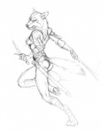 anthro armor barbarian belt bikini black_nose butt claws clothing dagger digitigrade dual_wielding female fur furgonomics holding_melee_weapon holding_object holding_sword holding_weapon melee_weapon pauldron pawpads scabbard simple_background solo swimwear sword swordplay tail tail_clothing two-piece_swimsuit warrior weapon white_background wraps scott_ruggels asheru_(setting) asheru canid canine canis mammal wolf absurd_res black_and_white hi_res monochrome sketch