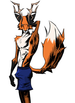 anthro antlers bulge clothed clothing glare grumpy horn looking_at_viewer male simple_background solo tail topless underwear white_background ween canid canine fox mammal 2012 hi_res