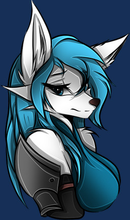 anthro armor blue_clothing blue_dress blue_eyes blue_hair cautious clothing dress female front_view hair looking_sidelong magic_user markings robe royalty solo tattoo worried snowiefeather thermia_(character) canid canine canis fox hybrid mammal wolf alpha_channel