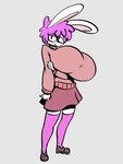 aged_down anthro big_breasts blush bottomwear breasts clothed clothing eyewear female footwear glasses hair hand_on_arm huge_breasts knee_highs legwear purple_hair shoes skirt smile solo sweater topwear white_body angstrom marie_(angstrom) lagomorph leporid mammal rabbit 2017