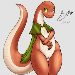 5_fingers anthro big_tail blush bodily_fluids body_blush cape cape_only claws clothing countershade_neck countershade_scales countershade_tail countershade_torso countershading dripping eyelashes female finger_claws fingers flat_chested genital_fluids genitals green_cape green_clothing green_eyes grey_background humanoid_hands innie_vulva long_neck long_tail looking_at_viewer mostly_nude multicolored_body multicolored_scales orange_body orange_claws orange_scales pupils scales shy simple_background slit_pupils snout solo tail tan_body tan_countershading tan_outer_labia tan_scales tan_vulva tapering_tail thick_tail thick_thighs thigh_gap two_tone_body two_tone_scales vaginal_fluid_drip vaginal_fluids ventral_scales vulva vulva_blush wide_hips spe elden_ring fromsoftware zorayas manserpent reptile scalie snake 1:1 2025 absurd_res dated digital_drawing_(artwork) digital_media_(artwork) hi_res krita_(artwork) shaded signature sketch sketchbook_(artwork)