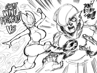 anthro ball breasts clothing duo female fingers football_player gloves hair handwear open_mouth soccer_ball teeth saltyxodium nintendo pokemon cinderace gardevoir generation_3_pokemon generation_8_pokemon humanoid pokemon_(species) 2026 hi_res monochrome sketch