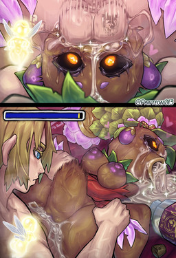 abdominal_bulge anthro black_sclera blonde_hair blue_eyes bodily_fluids breasts brown_body cum cum_in_mouth cum_in_vagina cum_inside fellatio female genital_fluids genitals green_hair hair heart_eyes heart_symbol male nipples oral penile plant princess royalty sex shortstack shortstack_female sweat tears vaginal vulva yellow_eyes panteon013 majora's_mask nintendo the_legend_of_zelda deku_princess link deku_(tloz) deku_scrub elemental_creature elemental_humanoid fairy flora_fauna human humanoid hylian mammal plant_humanoid absurd_res hi_res
