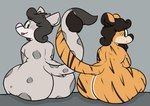 anthro big_butt blush blush_lines butt duo entwined_tails fat_rolls male male/male overweight romantic romantic_ambiance sitting tail tail_coil thick_thighs conditional_dnp verdantphysician askey_(verdantphysician) lance_(lancypants) bovid bovine cattle felid hybrid mammal pantherine snow_leopard tiger