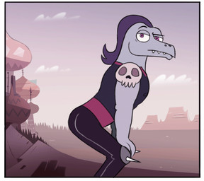 anthro armor athletic athletic_anthro athletic_male black_clothing black_hair bone bottomwear butt castle clothing grey_body grey_scales hair hands_on_knees hands_on_legs landscape long_hair long_snout looking_at_viewer male mountain pants presenting presenting_hindquarters purple_eyes scales shaking_butt skull sky sleeveless_clothing snout solo spikes teeth topwear moringmark disney star_vs._the_forces_of_evil toffee_(svtfoe) lizard reptile scalie septarian 2016 animated colored