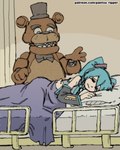 anthro bed being_watched bodily_fluids brown_body clothing duo female furniture hair hat headgear headwear light_body light_skin long_hair looking_at_another machine male pillow tears text top_hat pantsu-ripper five_nights_at_freddy's loss scottgames vocaloid freddy_(fnaf) hatsune_miku animatronic bear human mammal robot crossover hi_res meme url