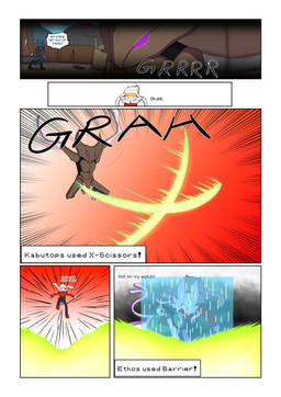5_panel_comic action_pose anthro attack battle biped black_text blue_body blue_fur brown_body claws clothing dialogue ellipsis exclamation_point female forehead_gem fur gem green_clothing male motion_lines open_mouth paws pink_body pose purple_eyes quadruped sound_effects speech_bubble standing talking_to_another text text_box tongue novaarts nintendo pokemon pokemon_mystery_dungeon spike_chunsoft hopps_(novaarts) lu_(novaarts) arthropod canid canine fossil_pokemon generation_1_pokemon generation_4_pokemon generation_8_pokemon kabutops lagomorph mammal pokemon_(species) raboot riolu 2025 absurd_res comic digital_media_(artwork) english_text hi_res