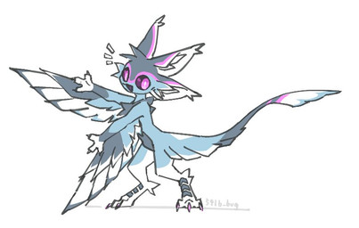 3_fingers 3_toes ambiguous_gender anthro biped blue_body claws digitigrade emanata feet finger_claws fingers grey_body iris looking_at_viewer markings multi_ear multicolored_body multicolored_wings nude nude_ambiguous nude_anthro open_mouth pink_eyes pose pupils purple_markings purple_sclera simple_background solo standing tail text toe_claws toes white_background white_body white_pupils winged_arms wings 541b_bug avali avian 2026 artist_name digital_drawing_(artwork) digital_media_(artwork) flat_colors full-length_portrait portrait