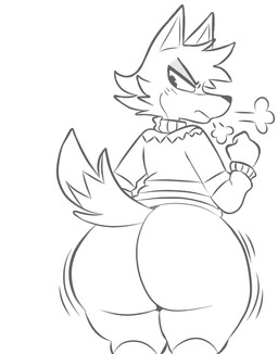 annoyed anthro big_butt bottom_heavy breath bubble_butt butt butt_jiggle clothed clothing fully_clothed glare hair huge_butt jiggling looking_back male male_anthro simple_background solo sweater tail topwear lumpy_(artist) animal_crossing nintendo fang_(animal_crossing) canid canine canis mammal wolf hi_res monochrome