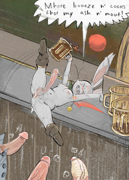 alcohol antennae_(anatomy) anthro balls beverage big_penis blush bodily_fluids breasts container cum cum_in_ass cum_inside cup dialogue drunk drunk_sex erection eyes_closed fur genital_fluids genitals glass glass_container glass_cup group gynomorph holding_container holding_cup holding_object huge_penis humanoid_genitalia humanoid_penis intersex male mostly_offscreen_character nipples nude penis pom_antennae solo_focus speech_bubble substance_intoxication text wings anonymous_artist final_fantasy square_enix mammal moogle digital_media_(artwork) english_text hi_res