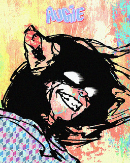 anthro black_hair evil_face evil_grin glowing glowing_eyes grin hair half-closed_eyes male narrowed_eyes smile solo text rawdawgcomics augie_(rawdawgcomics) domestic_cat felid feline felis mammal 4:5 bust_portrait english_text hi_res portrait
