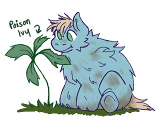 ambiguous_feral ambiguous_gender blue_body blue_fur dirty eating feral fur green_text hair monotone_body monotone_fur mouth_closed plant poison_ivy side_view simple_background sitting solo tail teal_eyes text white_background white_hair white_tail fluffymeat fluffy_pony fluffy_pony_(species) mammal 2022 digital_drawing_(artwork) digital_media_(artwork) english_text flat_colors