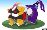 anthro big_breasts black_hair bottomwear bra breasts clothed clothing face_in_ass feet female fur grey_body group hair huge_breasts long_ears long_hair male obese obese_anthro obese_female orange_body orange_fur overweight overweight_anthro overweight_female paws pink_hair purple_body purple_fur rabbit_ears short_hair shorts tail topwear trio underwear kazecat jiggly_(kazecat) nerts violet_(kazecat) fish lagomorph leporid mammal marine rabbit shark 2013