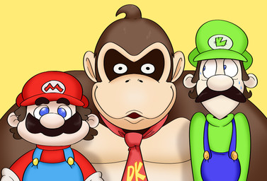 anthro black_eyes black_facial_hair black_mustache blue_clothing blue_eyes blue_overalls bodily_fluids brown_body brown_fur brown_hair button_(fastener) clothed clothed_human clothed_male clothing creepy_smile facial_hair fully_clothed fully_clothed_human fully_clothed_male fur gloves green_clothing green_hat green_headwear green_shirt green_topwear group hair handwear hat headgear headwear larger_anthro larger_human larger_male light looking_at_another looking_at_viewer male male_anthro male_human mostly_nude mouth_closed mustache necktie necktie_only nervous nervous_sweat overalls red_clothing red_hair red_necktie red_shirt red_topwear shirt simple_background size_difference slightly_chubby slightly_chubby_human slightly_chubby_male smaller_human smaller_male smile smiling_at_viewer standing sweat tan_body tan_skin topwear trio white_clothing white_gloves white_handwear yellow_background cookieboy011 donkey_kong_(series) mario_bros nintendo donkey_kong_(character) luigi mario ape haplorhine human mammal primate 2024 colored digital_drawing_(artwork) digital_media_(artwork) english_description lighting shaded brother_(lore) brothers_(lore) sibling_(lore) twins_(lore)