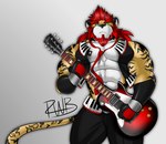 anthro clothing costume guitar male muscular musical_instrument plucked_string_instrument solo string_instrument alphanox gibson les_paul felid mammal pantherine tiger hi_res