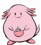 ambiguous_gender animate_inanimate blush chansey confusion duo eyebrows female generation_1_pokemon generation_6_pokemon grey_body in_pouch klefki nintendo pink_body pink_skin pokemon pokemon_(species) pouch_(anatomy) raised_eyebrow unknown_artist