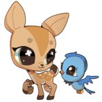 ambiguous_gender beak brown_body brown_fur chibi duo feathers feral fur markings spots spotted_body tail toony young young_ambiguous young_feral alex_bunn hasbro littlest_pet_shop lps_317 lps_634 avian bird bluebird deer mammal oscine passerine thrush_(bird) 1:1 hi_res