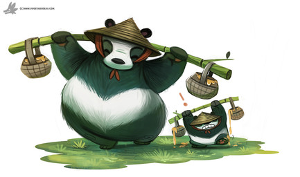 ambiguous_gender angry anthro bamboo basket black_body black_fur clothing container duo exclamation_point eyes_closed food frown fur grass hat headgear headwear honey_(food) nude pawpads plant pole simple_background size_difference teeth text white_background white_body white_fur young young_anthro piper_thibodeau bear giant_panda mammal digital_media_(artwork) digital_painting_(artwork) painting_(artwork) url