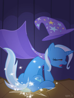anus blue_hair blue_tail bodily_fluids bottomless butt cape clothed clothing cutie_mark dildo dildo_sitting dripping female feral genital_fluids genitals hair half-closed_eyes hat headgear headwear horn leaking long_hair long_tail masturbation mostly_nude narrowed_eyes open_mouth partially_clothed penetration purple_eyes pussy_juice_leaking sex_toy sitting solo sparkles stage tail text toying_self vaginal vaginal_fluid_drip vaginal_fluids vaginal_fluids_on_ground vaginal_masturbation vaginal_penetration vulva wizard_hat syoee_b friendship_is_magic hasbro my_little_pony mythology trixie_(mlp) equid equine mammal mythological_creature mythological_equine unicorn 2012 3:4 hi_res signature
