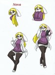 anthro big_breasts blonde_hair bottomwear breasts clothing female hair legwear miniskirt skirt small_waist solo sweater thigh_highs topwear wide_hips pace-maker fan_character nova_(disambiguation) absurd_res hi_res