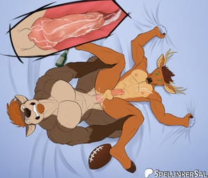 abs anal animal_genitalia animal_penis anthro antlers balls beard bed bodily_fluids canine_genitalia canine_penis cum cum_in_ass cum_inside cum_on_self cumshot duo ejaculation facial_hair furniture genital_fluids genitals high-angle_view horn internal knot knotted_penis male male/male multicolored_body muscular muscular_male navel nipples orgasm_face pecs penis sex vein veiny_penis spelunker_sal deerdigger marcelo_(aaron) canid canine canis deer mammal wolf hi_res