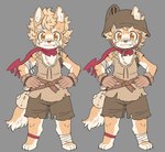 4_toes anthro armor bandage bandage_on_face barefoot blonde_hair bottomwear claws clothing feet finger_claws gloves hair handwear headgear helmet male paws plantigrade scarf shorts smile solo toe_claws toes young anaquariusart cyberconnect2 fuga:_melodies_of_steel little_tail_bronx hack_montblanc canid canine caninu canis domestic_dog mammal absurd_res hi_res