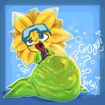 ambiguous_gender belly big_belly blue_background blue_eyes blush blush_lines bone bone_imprints clothed clothing eye_roll eyewear flower freckles front_view goggles green_body imprint multicolored_body navel not_furry onomatopoeia open_mouth plant pseudo_hair rumbling_stomach simple_background solo sound_effects standing text tongue topwear two_tone_body vore yellow_body cami_gz electronic_arts plants_vs._zombies popcap_games fan_character lunar_frost elemental_creature flora_fauna flower_creature sunflower_(pvz) 1:1 2025 digital_drawing_(artwork) digital_media_(artwork) digital_painting_(artwork) painting_(artwork) male_(lore)