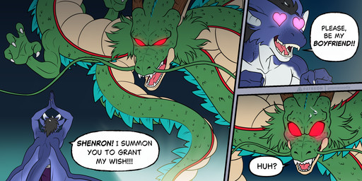 anthro blue_body blush blush_lines claws comic_panel dialogue duo feral green_body hair heart_eyes heart_symbol horn humor male red_eyes scales serpentine simple_background speech_bubble tail text whiskers wings prismanoodle dragon_ball dragon_ball_super dragon_ball_z european_mythology mythology rykin shenron dragon eastern_dragon mythological_creature mythological_scalie scalie western_dragon 2:1 comic english_text hi_res