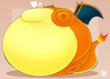 air_from_mouth air_from_nose air_inflation anthro belly belly_expansion big_belly big_cheeks big_moobs blue_eyes body_inflation cheek_expansion claws expansion fire flaming_tail huge_belly huge_cheeks huge_moobs hyper hyper_belly hyper_cheeks hyper_inflation hyper_moobs immobile inflation looking_at_viewer male moob_expansion moobs motion_lines multicolored_body orange_body orange_tail orange_wings puffed_cheeks round_body side_view simple_background solo spherical_inflation sunken_head sunken_limbs swelling tail tan_background two_tone_body two_tone_tail wings yellow_body yellow_tail balloonedbird nintendo pokemon charizard generation_1_pokemon pokemon_(species) 2026 colored digital_media_(artwork) hi_res shaded