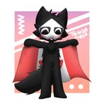 1:1 anthro black_body black_fur black_sclera blep blush blush_lines border canada canadian_flag canid canine canis changed_(video_game) chest_tuft flag fur goo_creature head_tuft hi_res holding_flag holding_object male mammal mask puro_(changed) solo tongue tongue_out tringa tuft white_border white_eyes wolf