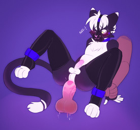 anal anal_penetration ankle_cuffs anthro balls bdsm big_penis bodily_fluids bondage bound cuff_(restraint) disembodied_hand disembodied_penis duo femboy gag gagged genitals hair lube male male/male male_penetrated male_penetrating male_penetrating_male muzzle_(object) muzzled penetration penis pinned_arms restrained restraints sack sex small_penis solo_focus spread_legs spreading text white_hair wrist_grab nitrus domestic_cat felid feline felis mammal tuxedo_cat hi_res
