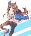 action_pose blue_eyes bottomwear brown_hair clothed clothing female footwear hair jacket legwear pose shoes simple_background skirt solo thigh_highs topwear white_background lux_(artist) cygames naruto_run uma_musume_pretty_derby grass_wonder_(pretty_derby) animal_humanoid equid equid_humanoid equine equine_humanoid humanoid mammal mammal_humanoid 2018 meme