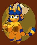 anthro areola big_areola big_breasts blonde_hair blue_body blue_eyes blue_fur blue_hair blue_tail breasts dark_areola female fur hair holding_object huge_breasts markings nipples paws short_stack solo striped_markings striped_tail stripes tail tail_markings yellow_areola yellow_body yellow_fur yellow_tail chip_at_night animal_crossing nintendo ankha_(animal_crossing) felid feline mammal