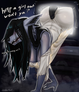alternate_species anthro ass_up big_breasts big_butt black_hair breasts butt clothing dress electronics fangs female fur furgonomics furrification grey_body grey_fur hair hair_over_eye hanging_breasts inner_ear_fluff long_hair sharp_teeth solo teeth television through_screen tuft white_clothing white_dress wide_hips carbonfloof mythology sadako_yamamura canid canine canis mammal mythological_canine mythological_creature werecanid werecanine werecreature werewolf wolf absurd_res hi_res