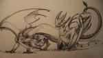 ambiguous_gender courting duo feral fin horn membrane_(anatomy) membranous_wings scales tail wings sephive european_mythology mythology dragon mythological_creature mythological_scalie reptile scalie western_dragon wyvern traditional_media_(artwork)