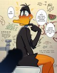 amogus anthro blush genitals graffiti graffiti_on_wall male penis sitting tally_marks text toilet wetwasabi ambient_among_us cool_s looney_tunes warner_brothers ambient_crewmate_(among_us) daffy_duck dickbutt anatid anseriform avian bird duck absurd_res english_text hi_res meme