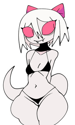 accessory anthro bikini bikini_bottom bikini_top black_bikini black_bikini_bottom black_bikini_top black_clothing black_swimwear bow_ribbon clothed clothed_anthro clothed_female clothing collarbone fangs female female_anthro genitals hair hair_accessory hair_bow hair_ribbon hands_behind_back huge_hips light_body mole_under_eye mouth_closed navel pink_bow pink_sclera pupils pussy_floss ribbons simple_background skimpy slit_pupils small_waist smile solo swimwear tail teeth thick_thighs two-piece_swimsuit vulva white_background white_body white_hair white_tail wide_hipped_anthro wide_hipped_female wide_hips xarop77 circe_(xarop77) legged_snake reptile scalie snake 2026 digital_drawing_(artwork) digital_media_(artwork) hi_res portrait three-quarter_portrait