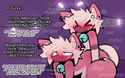 anal anal_penetration angry anthro anthro_on_anthro anthro_penetrated anthro_penetrating bedroom bedroom_sex bell bell_collar black_nose blush bodily_fluids collar collar_only doggystyle duo ear_piercing embarrassed from_behind_position fur imminent_orgasm inner_monologue jingle_bell male male/male male_penetrated male_penetrating male_penetrating_male mimicry moan nude nude_male penetration piercing pillow pink_body pink_fur profanity selfcest sex square_crossover steam string_lights striped_body striped_fur stripes sweat sweatdrop tan_body tan_fur teasing teasing_partner text thinking thoughts transformation purrmaxxing glue_(purrmaxxing) zero_(purrmaxxing) domestic_cat felid feline felis mammal english_text hi_res