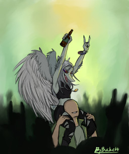 amber_(gem) amber_(material) anthro bald beverage_bottle biped black_bottomwear black_clothing black_crop_top black_pants black_shirt black_topwear blue_body blue_scales blurred_background bottle bottomwear bracelet canon_couple claws clothed clothed_anthro clothed_female clothed_human clothed_male clothing concert container crop_top devil_horns_(gesture) duo elbow_feathers eyeshadow feathered_wings feathers female finger_claws fingers gesture green_background green_clothing green_jacket green_shirt green_topwear grey_body grey_feathers grey_hair hair hand_gesture happy holding_bottle holding_container holding_object human_on_anthro humanoid_hands interspecies jacket jewelry long_hair makeup male male/female markings midriff necklace open_clothing open_jacket open_mouth open_smile open_topwear pants raised_arms rocking_out scales shirt short_tail silhouette silhouetted_body simple_background sitting_on_shoulders smile striped_markings stripes tail teeth text topwear torn_bottomwear torn_clothing torn_pants wings bybuckett cavemanon_studios goodbye_volcano_high ko_op_(game_developer) snoot_game anon_(snoot_game) fang_(gvh) human mammal prehistoric_species pterosaur reptile scalie 2024 absurd_res artist_name colored hi_res