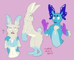 anthro blue_body fur fur_growth growth male short_tail solo species_transformation surprised_expression tail transformation transformation_sequence wyckedreverie pixel_(pixel_axo) amphibian axolotl lagomorph leporid mammal marine mole_salamander rabbit salamander sequence