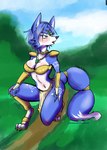 anthro bikini biped blush bottomwear breasts clothing female loincloth pose solo swimwear two-piece_swimsuit liechi nintendo star_fox krystal_(star_fox) canid canine fox mammal digital_media_(artwork) digital_painting_(artwork) full-length_portrait hi_res pinup portrait