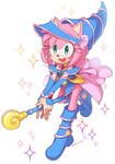 alternative_fashion anthro blush boots clothing cosplay crossover_cosplay cyberpop female footwear green_eyes hat headgear headwear j-fashion kemono open_mouth open_smile shoes simple_background smile solo sparkles thin_thighs sa_ssssa sega sonic_the_hedgehog_(series) yu-gi-oh! amy_rose dark_magician_girl duel_monster eulipotyphlan hedgehog mammal 2023 crossover hi_res pastel_theme signature