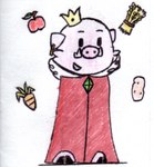 anthro apple cape cape_only carrot clothing crown crystal ear_piercing food friendship_emerald fruit headgear male mostly_nude piercing plant potato simple_background smile smiley_face solo vegetable wheat htjz-jhon technoblade domestic_pig mammal suid suina sus_(pig) wild_boar low_res