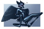 anthro bdsm black_body blush bondage bound butt chair encasement faceless furniture furniture_transformation fused_legs inanimate_transformation latex latex_transformation living_chair male nude solo transformation wings c91 animate_inanimate avian bird living_furniture living_latex absurd_res hi_res