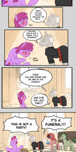 blush coffin dialogue drunk female funeral heart_symbol male substance_intoxication text wings siberwar friendship_is_magic hasbro my_little_pony mythology berry_punch_(mlp) equid equine horse mammal mythological_creature mythological_equine pegasus pony 2017 absurd_res comic english_text hi_res