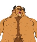 body_hair facial_hair fangs fur goatee happy_trail horn looking_pleasured male nipples pecs solo teeth cardewmesha beauty_and_the_beast disney beast_(disney)