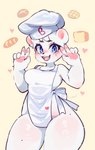 absurd_res anthro anthrofied apron apron_only bear big_breasts bimbo_(bakery) bimbo_bear blue_eyes blush breasts chef_hat claws clothed clothing female fredek666 front_view fur hat headgear headwear hi_res kemono looking_at_viewer mammal markings mole_(marking) pawpads polar_bear skimpy smile solo standing thick_thighs ursine white_body white_fur